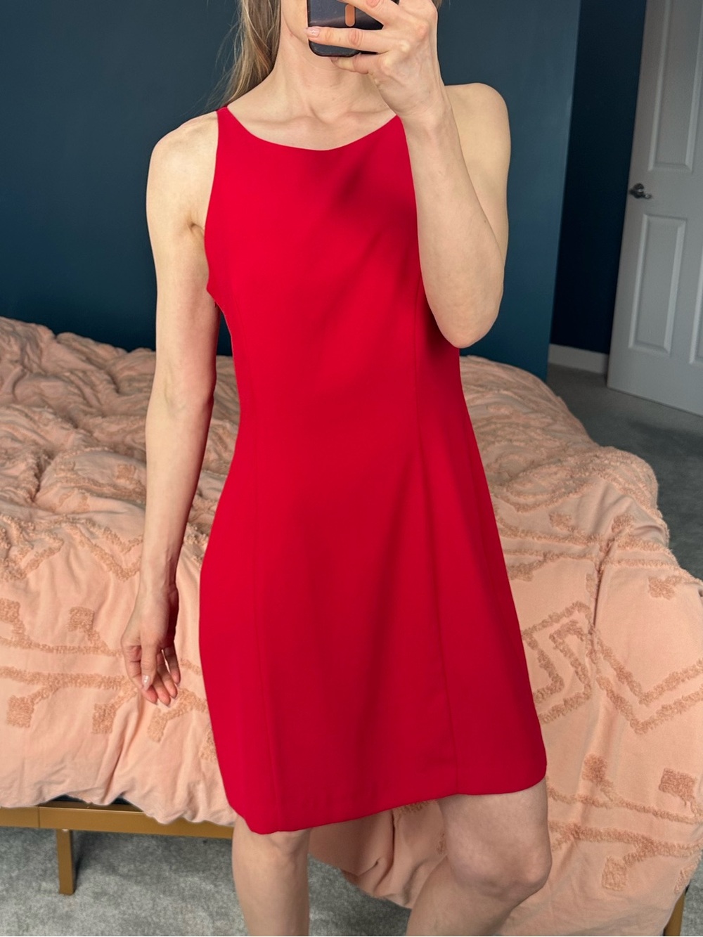 90’s Fairweather Sleek Red Mini Dress with knot-back detail